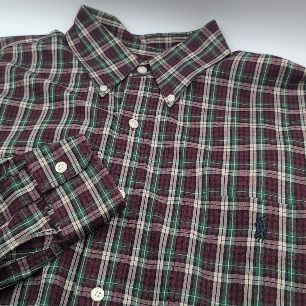 Ralph Lauren Vintage Long Sleeve Button Down Shirt Mens Large Red Green Plaid